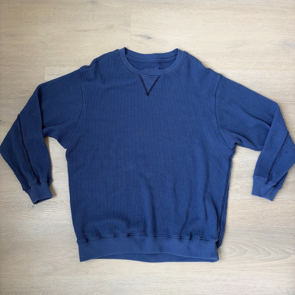 Women’s Navy Blue Waffle Knit Crewneck Sweater
